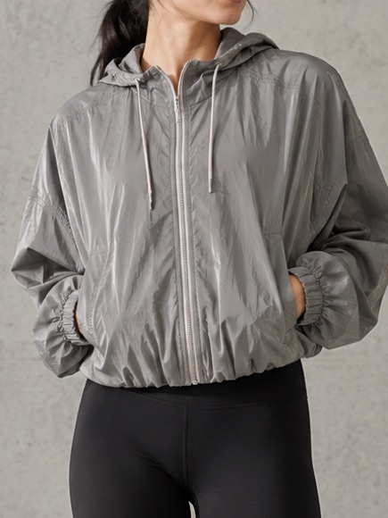 Athleta Sheen Woven Jacket Gray M Nwt Cropped Hooded Nylon Windbreaker